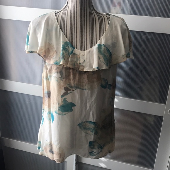 ๐ 1 hour sale. Halogen, Nordstrom, Paris Floral Blue blouse - Picture 2 of 8